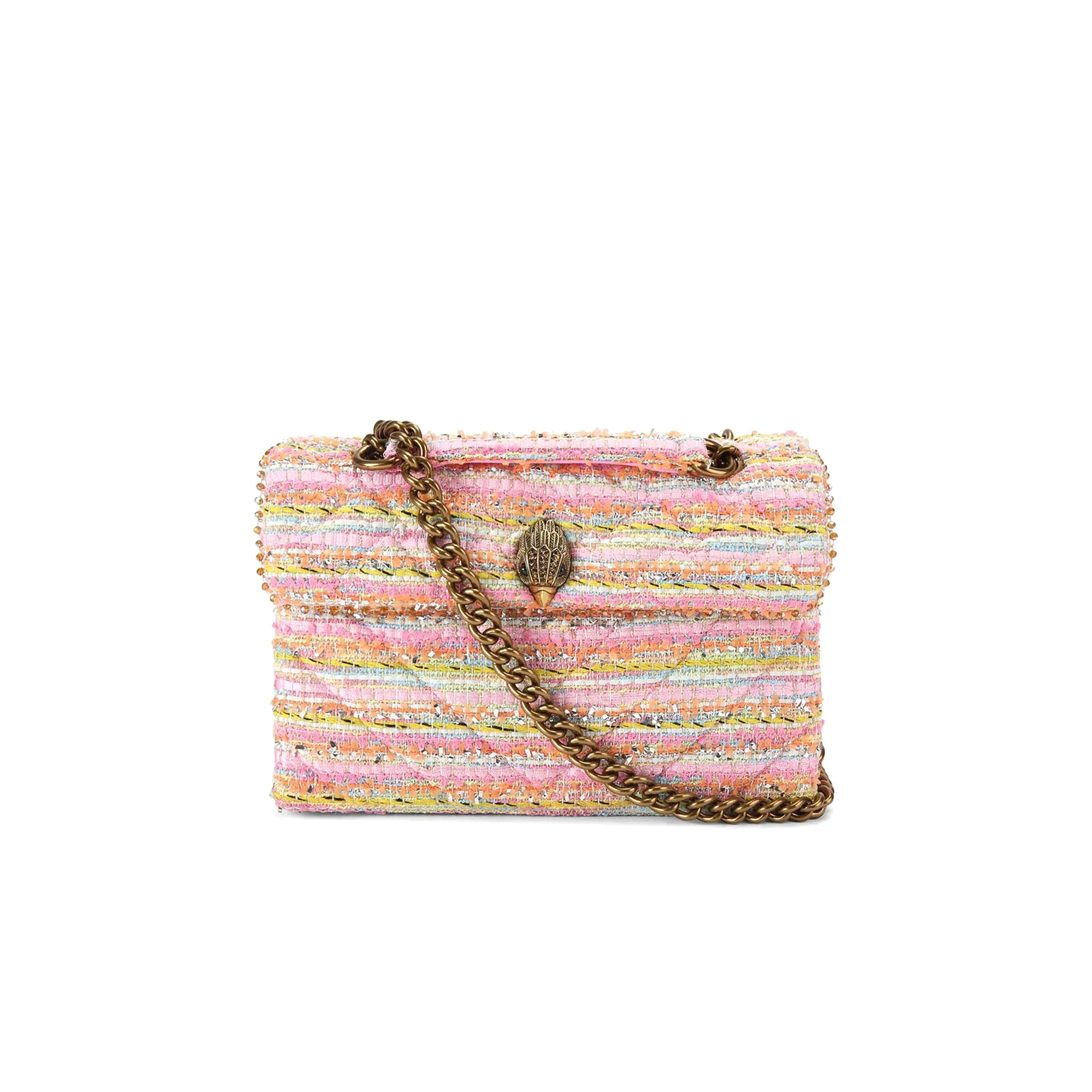 KURT GEIGER LONDON TWEED KENSINGTON COMB FABRIC PINK BAG