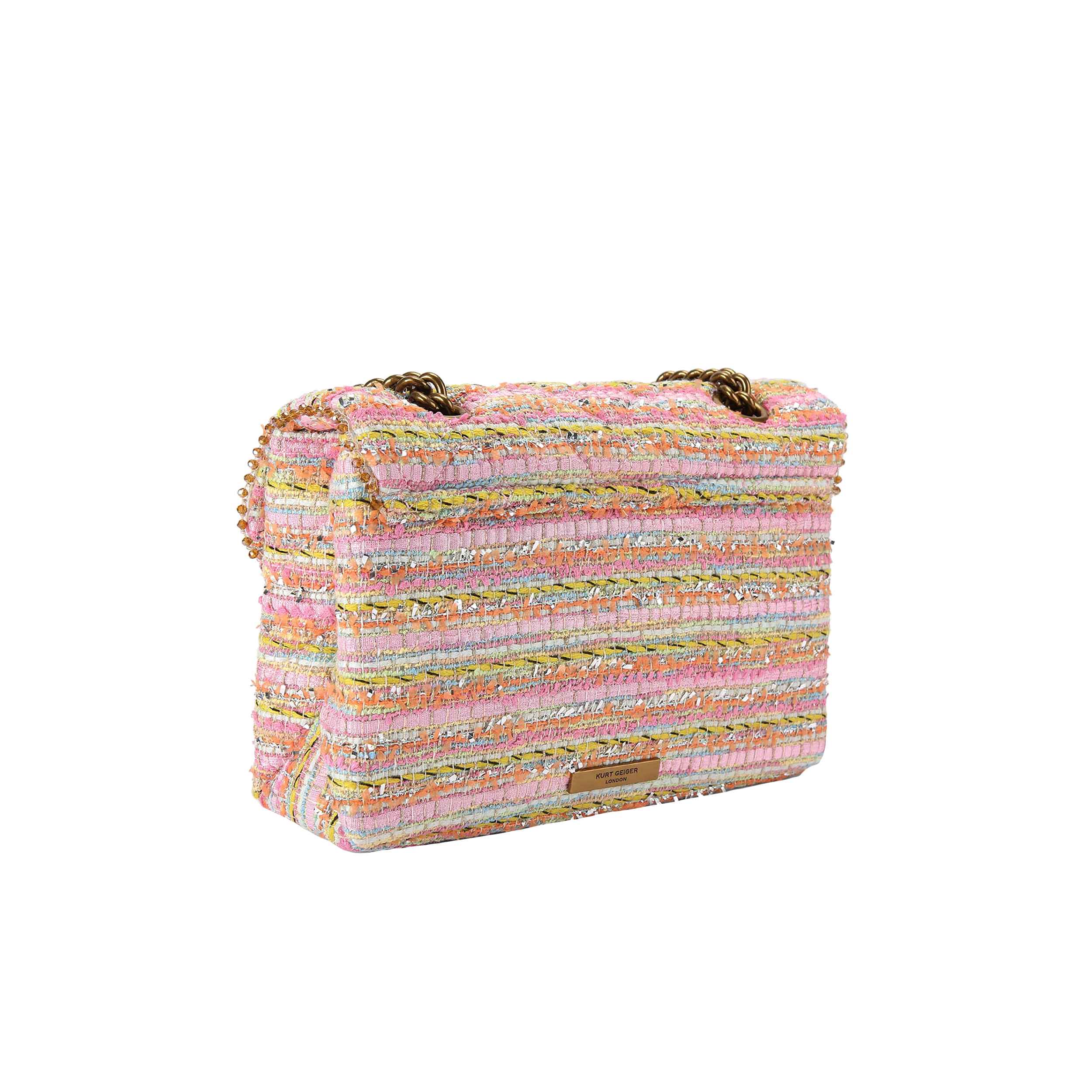 KURT GEIGER LONDON TWEED KENSINGTON COMB FABRIC PINK BAG - Image 3