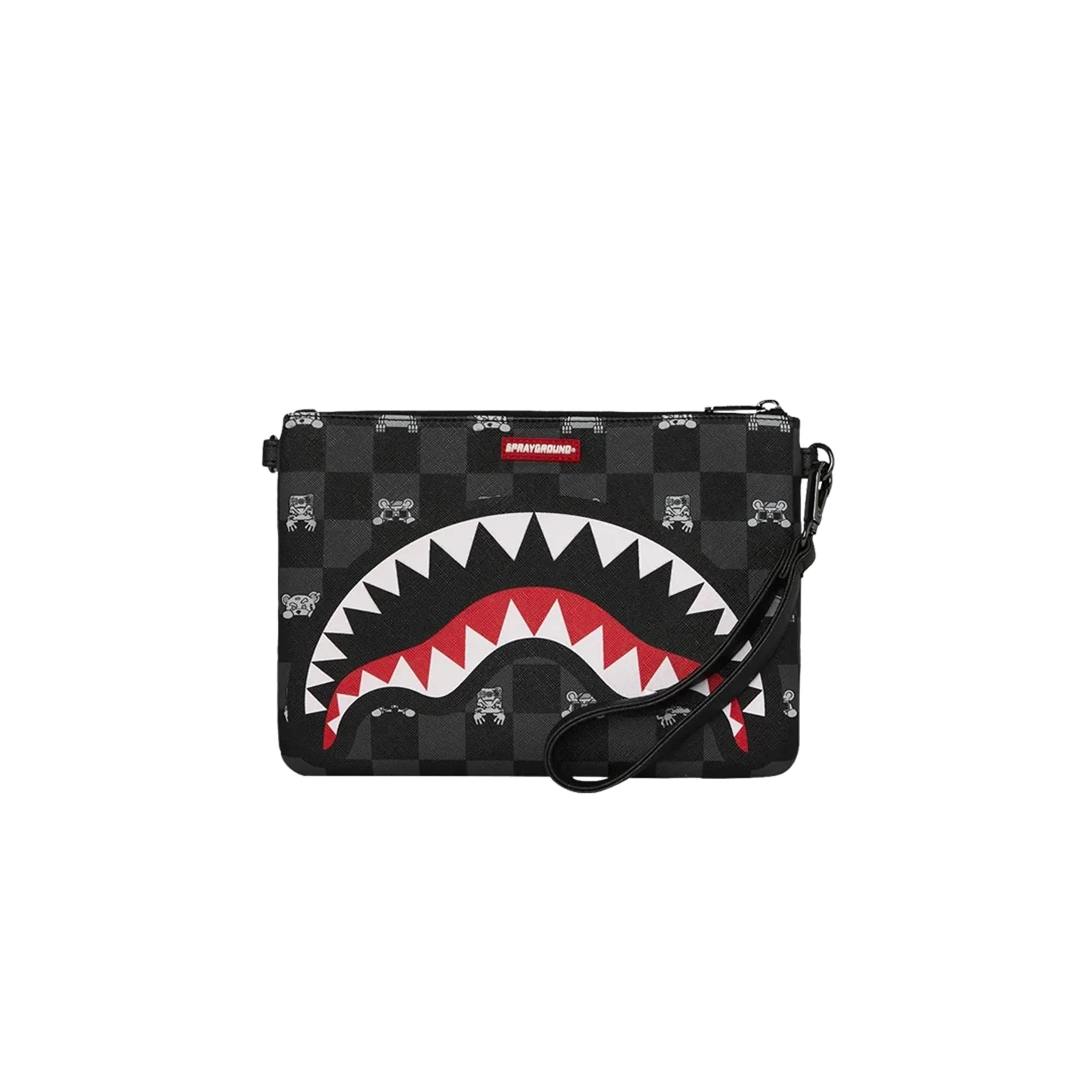 SPRAYGROUND GRAY PEEKING CHARACTER CHECK CROSSOVER CLUTCH