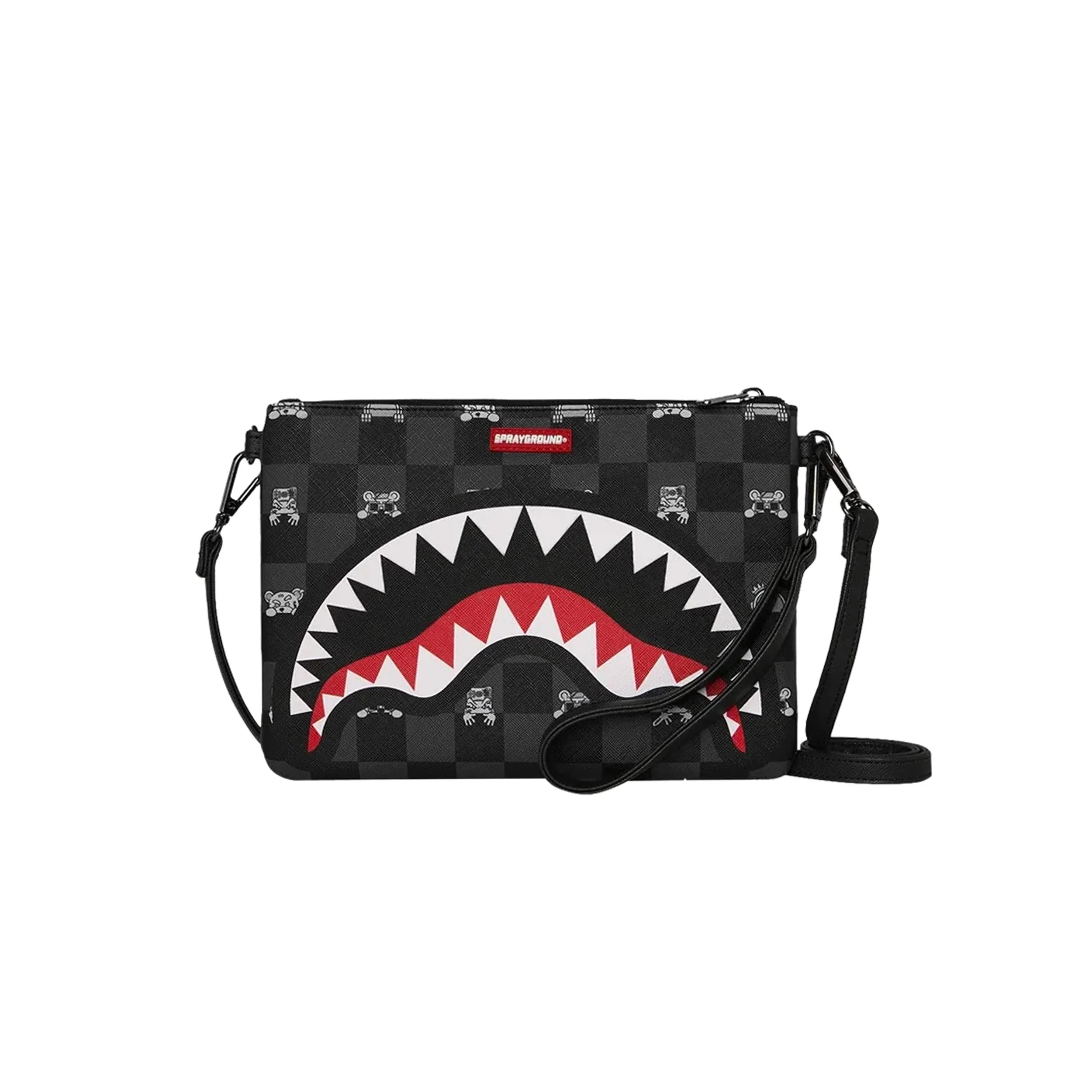 SPRAYGROUND GRAY PEEKING CHARACTER CHECK CROSSOVER CLUTCH - Image 2